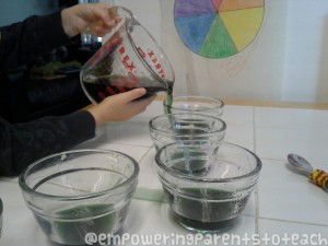 Empowering Parents to Teach- Pouring the color mixture